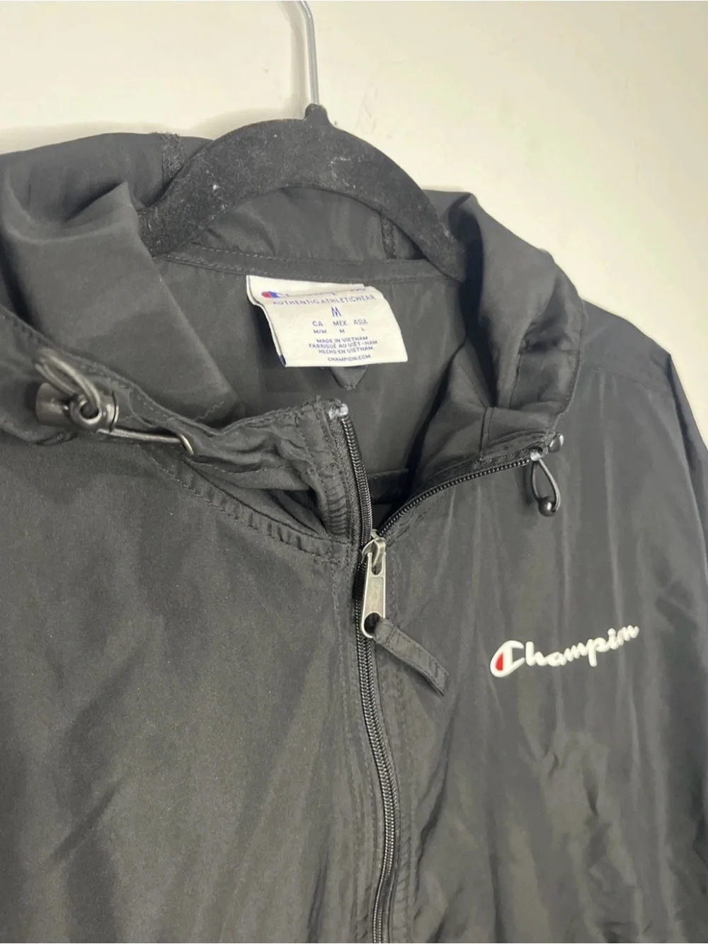 Champion Men’s Black Stadium Packable Hooded Pullover Windbreaker Jacket Size M